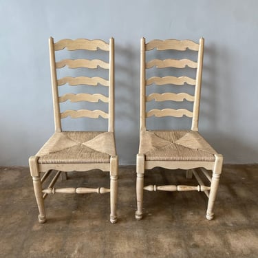 Mid Century Ladder Back Chairs, Pair