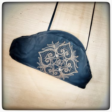 80s embroidered perforated leather vintage colini handbag, evening bag birthday anniversary gift 