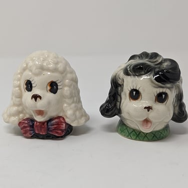 Vintage 50s Ceramic Poodle Head Salt and Pepper Shakers - Fifties Dog Head Salt & Pepper Set - Made in Japan 