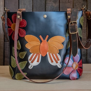 Limited RUN | The Butterfly Bag! | Black Leather Tote Bag Eco-Friendly Small Classic 