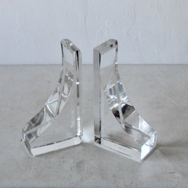 Ritts Bracket Style Vintage Modern Thick Lucite Astrolite Acrylic Bookends-a pair 