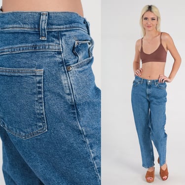 Tapered Jeans 90s Mom Jeans Relaxed Mid Rise Blue Denim Pants Retro Basic Streetwear Vintage 1990s Chic Medium 8 