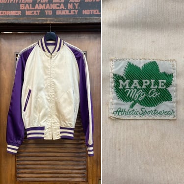 Vintage 1950’s “Maple” Brand Two-Tone Satin Bomber Jacket, 50’s Varsity Jacket, Vintage Letterman, Vintage Clothing 