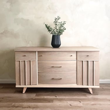 Refinished Mid-Century Modern Sideboard Buffet – Neutral Organic Style 