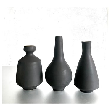 SHIPS NOW- Set of 3 Stoneware Vases in Slate Black Matte by Sara Paloma Pottery 