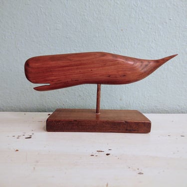 Vintage Wooden Whale Figurine with Green Felt Bottom Home Décor 