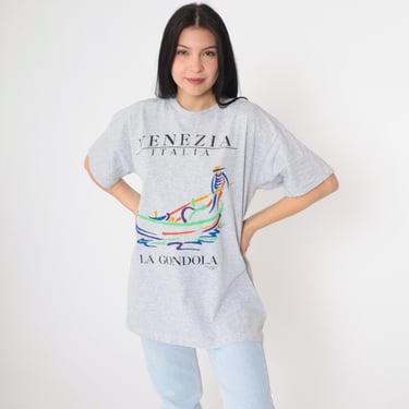 90s Venezia Italia Shirt Venice Italy La Gondola Tshirt Graphic Tee Heather Grey Travel Tee Vintage Screen Stars 1990s Large L 