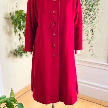 Vintage 1950s Coat | 50s Red Wool Peter Pan Collar Mid Century Retro Warm Winter Solid Color Volup Swing Jacket | large/x-large 