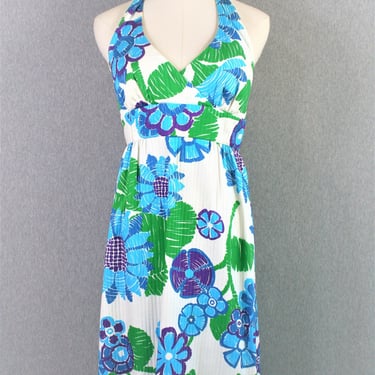 1970s - Halter Dress - Sundress - Cotton - Lined - by Malia - Party Dress 