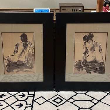 Pair of Vintage Lithographs Qu Leilei - Framed - Free Shipping 