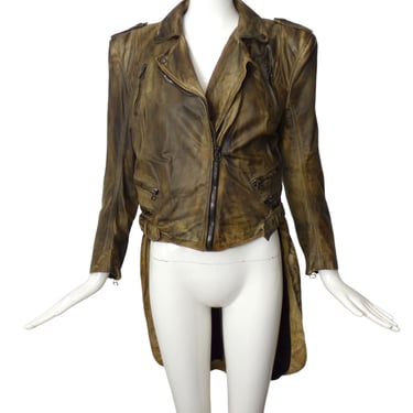 BALMAIN- 2010 NWT Distressed Leather Tailcoat, Size 10