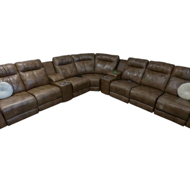 Brown Leather 9pc Sectional Double Recliner