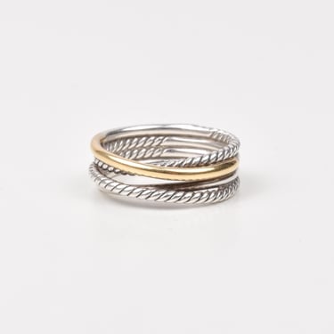 Vintage David Yurman Crossover Ring In Sterling Silver & 18k Gold, Two-Tone Rope Ring, Estate Jewelry, Size 6 3/4 US 