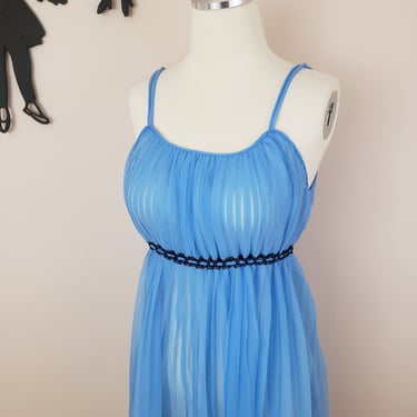 Vintage 1950's Blue Peignoir Slip Nightie / 60s  Lounge Wear Lingerie 