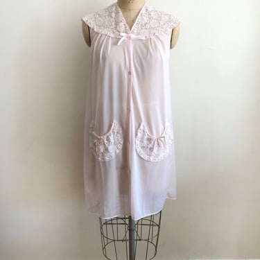 Pale Pink Nightgown with Lace Yoke - 1970s 