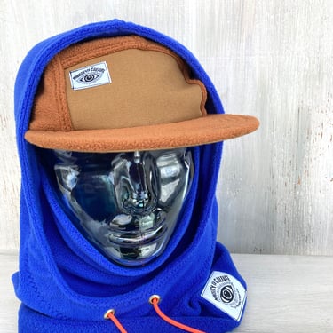 Handmade Fleece Hoodie with Face Mask and Drawstring Cord, Royal Blue Overhood Winter Scarf, Snood, Balaclava Hooded Hat, Gift under 50 