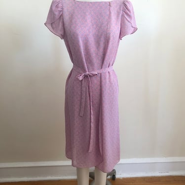 Pale Pink and Purple Floral Dress - 1980s 