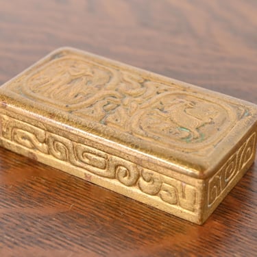 Tiffany Studios New York Zodiac Bronze Doré Stamp Box