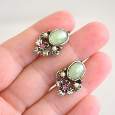 1950s/60s Green Cabochon Screw Back Earrings 