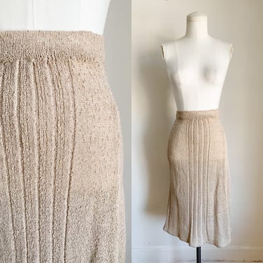 Vintage 1980s Beige Knit Skirt / M-L 