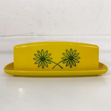 Vintage Yellow Butter Dish Retro Yellow Sunshine Flower Power Floral Plastic Tray MCM 1960s 1950s 