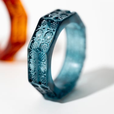 Etched Blue Resin Hexagonal Bangle