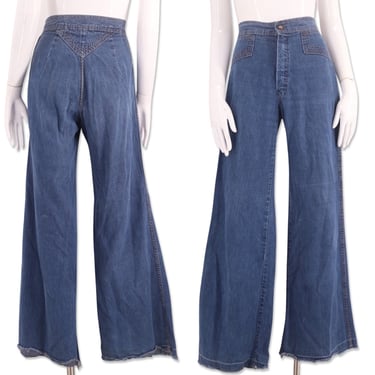 70s PLUSHBOTTOMS high rise denim bell bottoms jeans 28 / vintage 1970s high waisted wide leg bells flares pants 8 M 