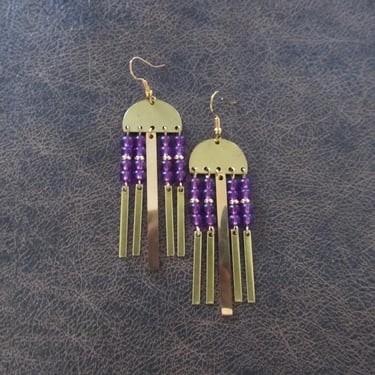 Purple seed bead and gold stainless steel earrings 