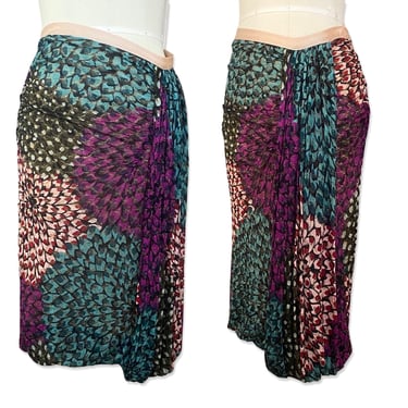 MISSONI knit zig zag skirt 8, vintage signature feather print metallic skirt, balloon hem designer M 42 