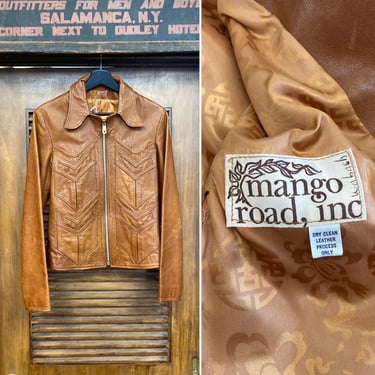 Vintage 1970’s East West “Mango Road” Chevron Wabash Hippie Rocker Leather Jacket, Stash Pocket, 70’s Vintage Clothing 