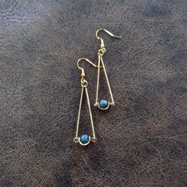 Gold pendulum earrings, lava rock 