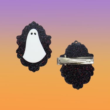 Ghost Hair Clips - Halloween Barrettes - Cute Spooky Acrylic Glitter Clip 