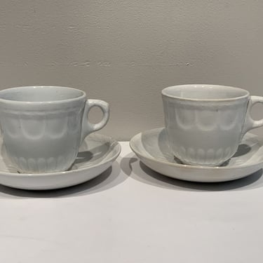 2 Antique Elsmore & Forster Ironstone Cup and Saucer Ca. 1867, ironstone tea cup, antique lover gifts, white tea party, french cottage decor 