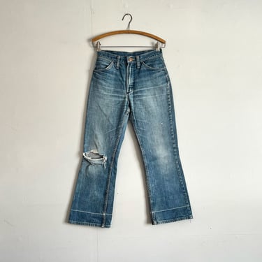 Vintage 60s Wrangler Broken Twill Bootcut Flair Jeans Distressed faded repaired size 27 waist 