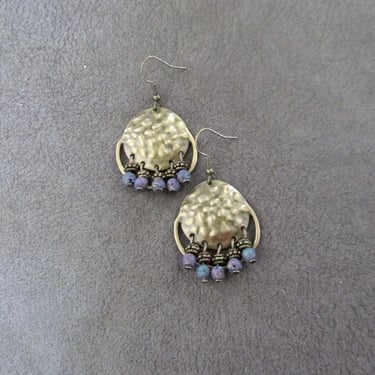 Chandelier earrings, hammered bronze and multicolored lava rock 