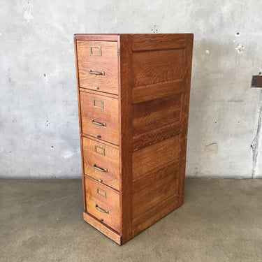Vintage Quarter Sawn Oak Four Drawer Filing Cabinet