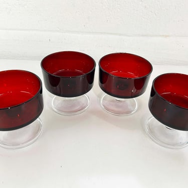 Vintage Red Coupe Glasses Set of 4 France Goblets Glass Wine Cocktail 1970s Ruby French Luminarc Dessert Sherbet Champagne Cavalier Arcoroc 