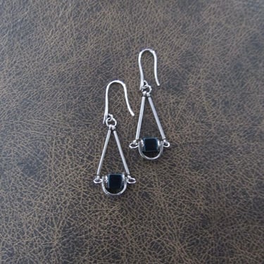 Simple pendulum earrings, blue hematite 