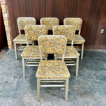 1950s Goodform Chairs Municipal Library Aluminum Floral Uphostery Vintage Mid-Century Modern 