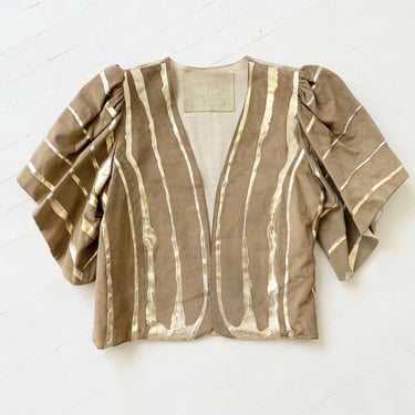 Vintage Brown Suede + Gold Striped Batwing Sleeve Jacket 