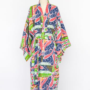 1970s Robe Cotton Printed Loungewear Kimono Lingerie 