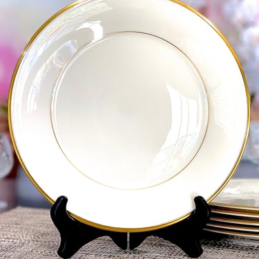 VINTAGE: 7pcs - Lenox Eternal Dinner Plates - Ivory Porcelain - Tableware - Holidays Wedding Gold Rings Unbroken Eternal Bond - Made in USA 