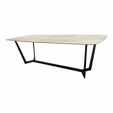 Interlude Home Modern White and Gray Marble Lowell Marble Dining Table