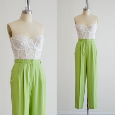 high waisted pants 90s vintage lime green straight leg trousers 