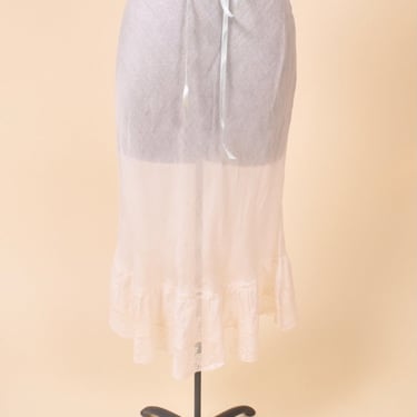White Sheer Cotton Ruffle Hem Slip Skirt By Iris, XXS