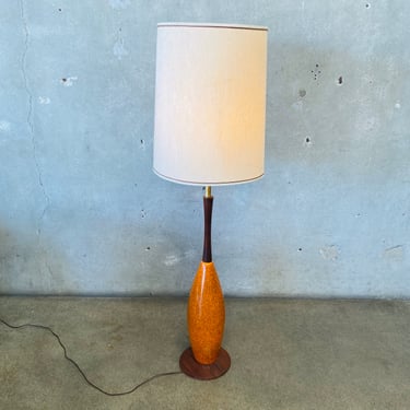 Mid Century Orange Ceramic & Walnut Floor Lamp