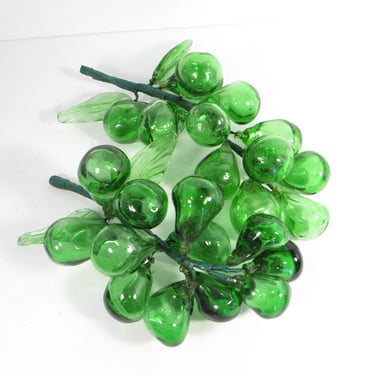 Mid Century Blown Glass Green Grapes Cluster - Green Glass Grapes 