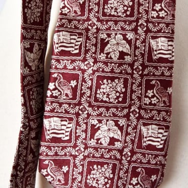 1960's REYN SPOONER Hawaiian SILK Men's Neck Tie, Suit Tie 2-Tone Lahaina Sailor Print, Maroon Red & White Vintage Hawaii 