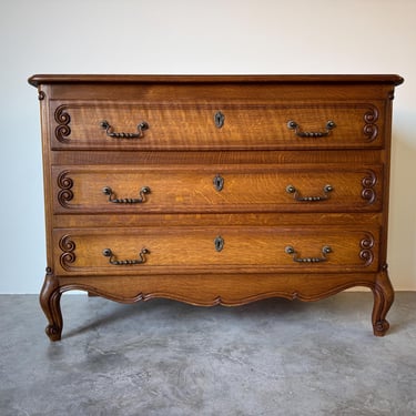 Vintage French Louis XV-Style Oak Three-Drawer Chest 