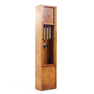 Sligh Trend Mid Century Burlwood Grandfather Clock - mcm 